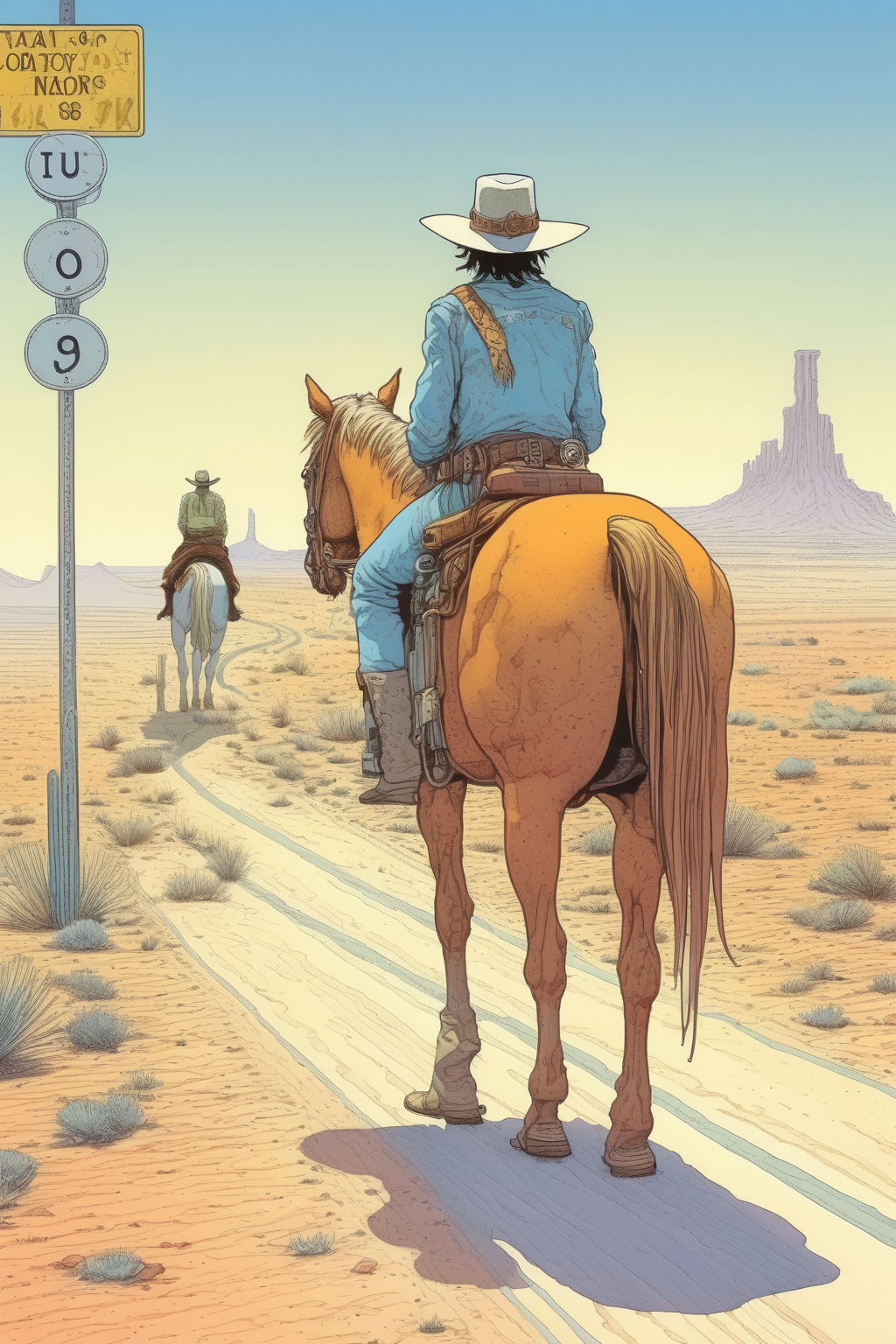 00435-2259055951-_lora_Moebius (Jean Giraud) Style_1_Moebius (Jean Giraud) Style - a cowboy traveler in a hat sits on a horse in the middle of th.png